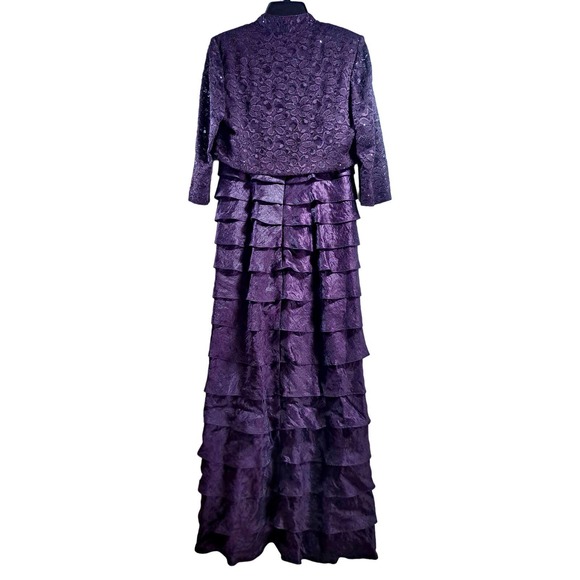 R & M Richards Women's 8 Purple Beaded Formal Tiered Ruffle Dress Gown w/Jacket - Picture 2 of 12